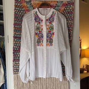 Etro White Blouse with Colorful Embroidery and beading
